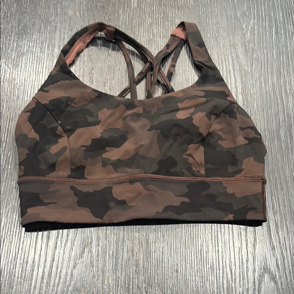 Camo Strappy Sports Bra - Brown/Black